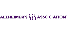 Purple letters spelling Alzheimer's Association with a purple design in the middle of the words